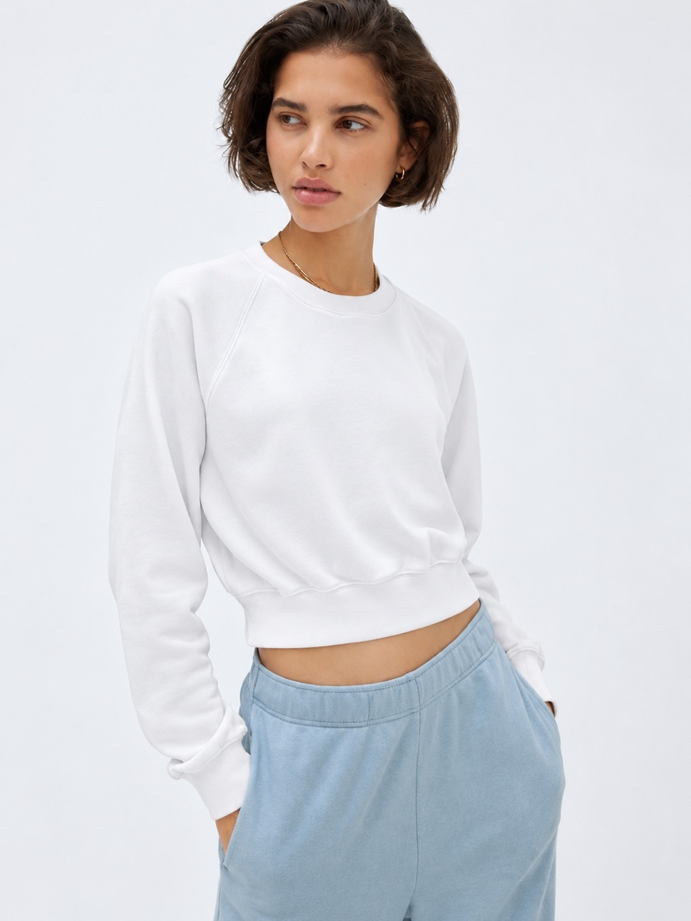 Aritzia TNA Airy Fleece Cropped Crewneck In White Sweatshirt Size XS